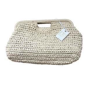Urban Expressions UE Cream Crochet Woven Handbag Clutch NWT New Straw Raffia